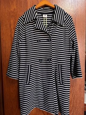 CAbi Navy and White Striped Double-Breasted Peacoat Size Medium